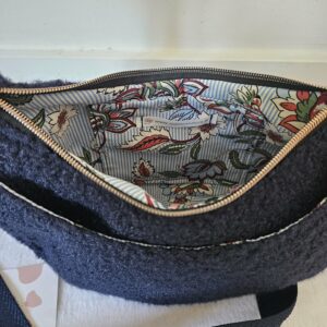 Sac Diane en Teddy peluche marine intérieur coton fleuri marinière