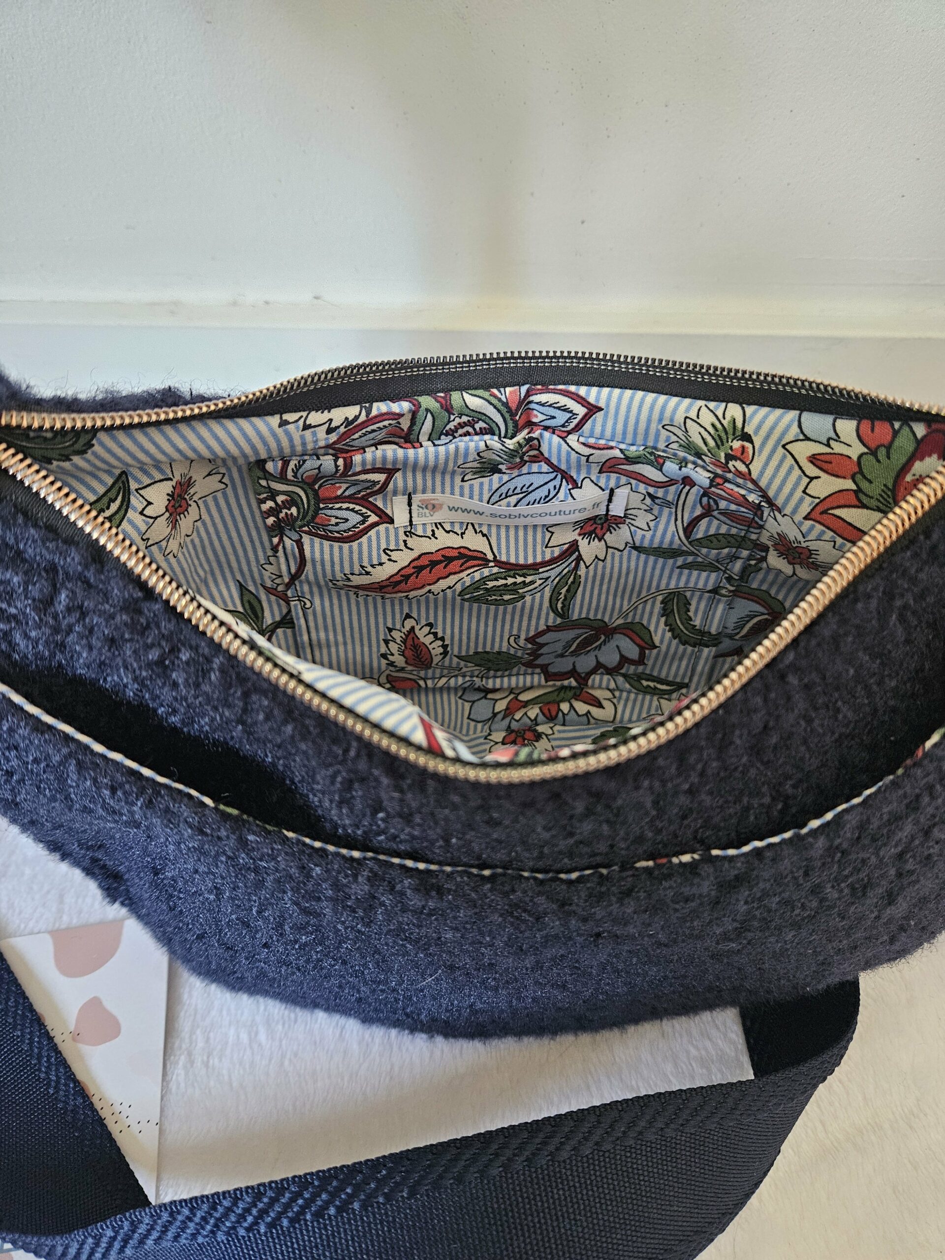 Sac Diane en Teddy peluche marine intérieur coton fleuri marinière – Image 2