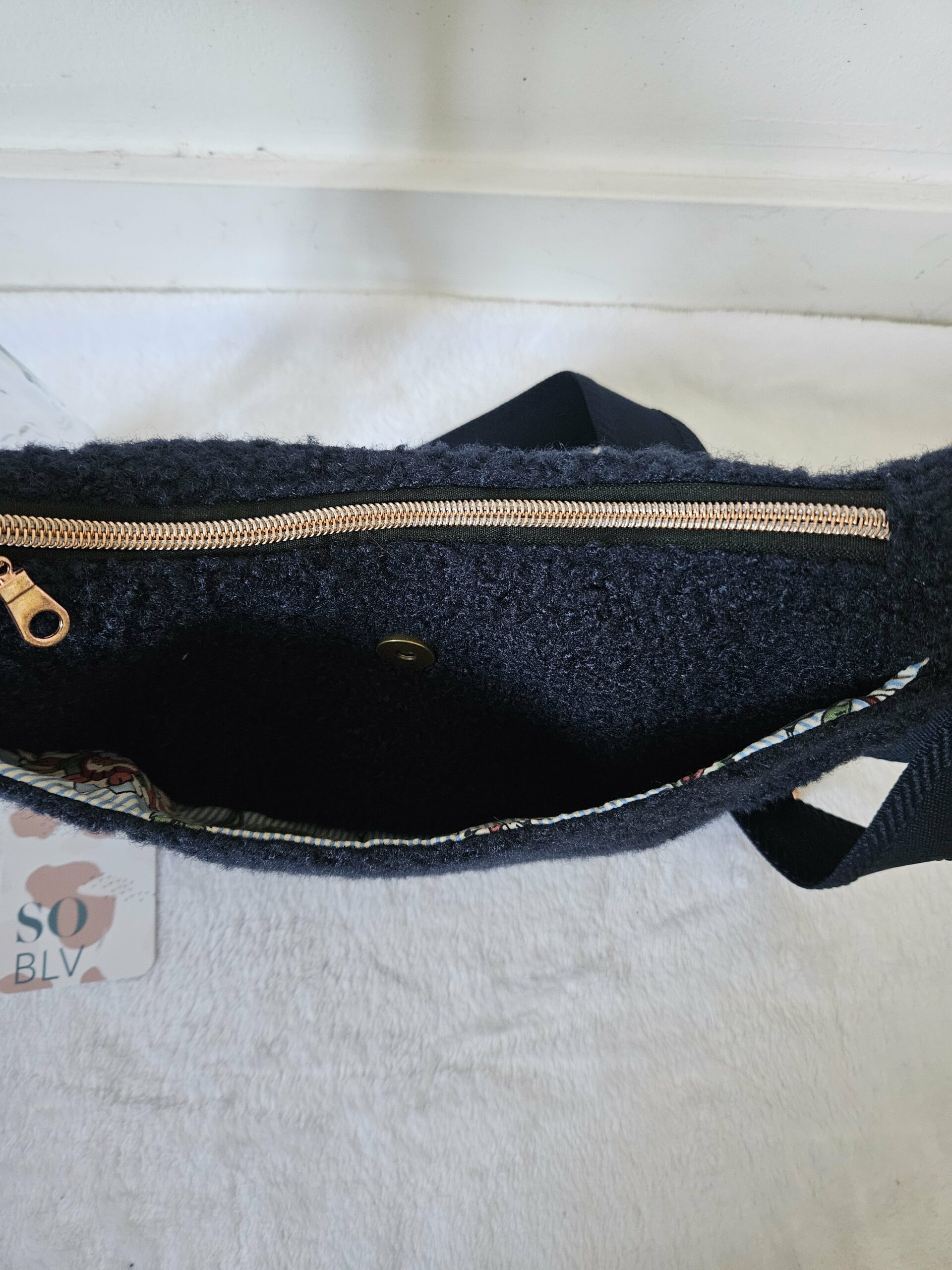 Sac Diane en Teddy peluche marine intérieur coton fleuri marinière – Image 3