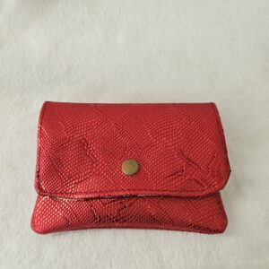 Porte-monnaie simili-cuir rouge croco (petit format) / intérieur fleuri